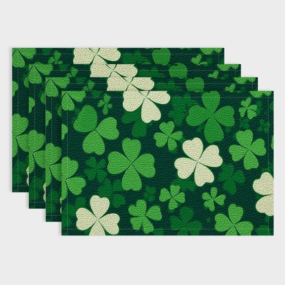 Shiartex  Green Shamrock St. Patrick's Day Placemats Set of 4,Seasonal Spring Luck Table Mats for Party Kitchen Dining Decoration 18x12in