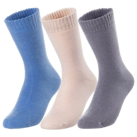3 Pairs Children's Wool Socks for Boys & Girls. Comfy, Durable, Stretchable, Sweat Resistant Colored Crew Socks LK0601 Size 6Y-8Y Blue, Beige,Grey