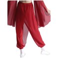 thumbnail image 3 of TSSOE Kids Girls Split Chiffon Overlay Indian Belly Dance Harem Pants Practice Sports Yoga Performance Trousers Burgundy 8, 3 of 7