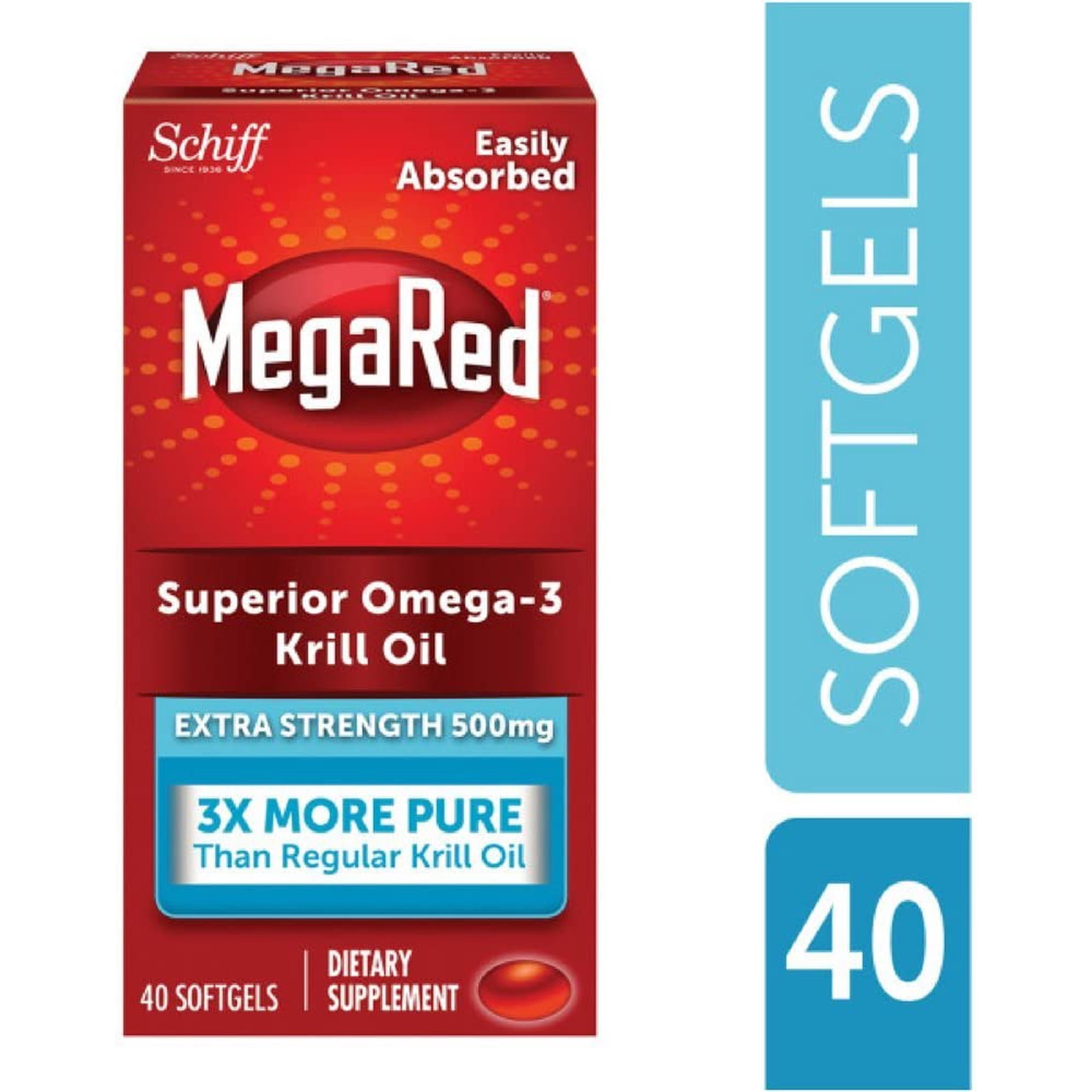 MegaRed Dietary Supplement Extra Strength 500mg Omega-3 Krill Oil, 40ct