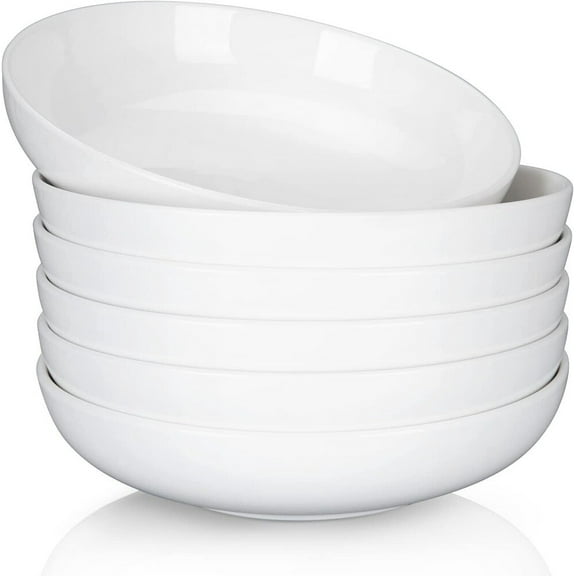 Soonbuy Pasta Bowls Set of 22 oz Large Ceramic Bowls for Kitchen, Can Use for Pasta/Salad/Cereal/Soup Bowls, Wide and Deep, Chip-Resistant, Microwave & Dishwasher Safe, White