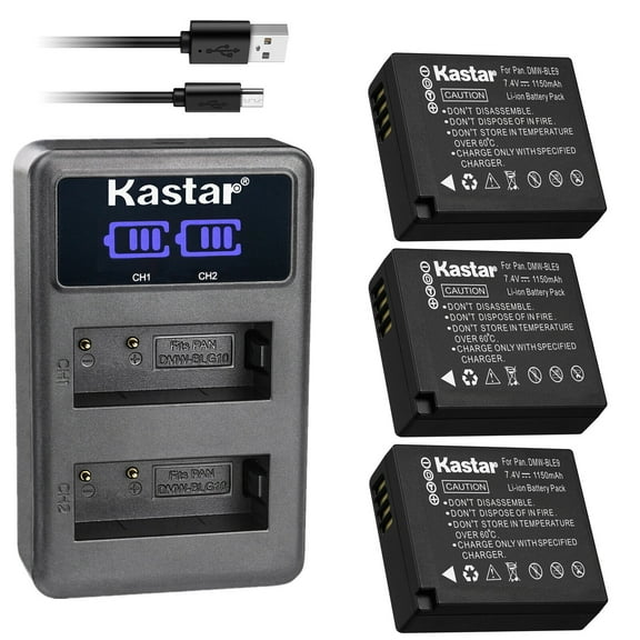 Kastar 3-Pack DMW-BLE9 Battery and LED2 USB Charger Compatible with Panasonic DMW-BLE9 DMW-BLE9E DMW-BLE9PP, DMW-BLG10, DMW-BLG10E, DMW-BLG10PP Battery, Panasonic DE-A65BA, DE-A98 DE-A99B Charger