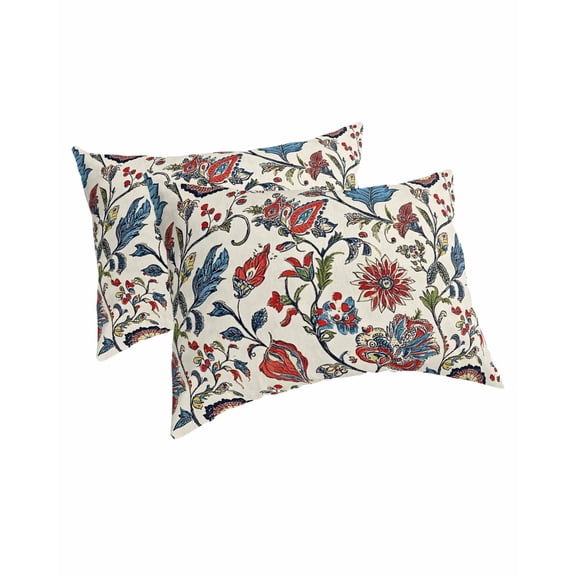 Boho Floral Pillow Covers King Size 2 Pack, Blue Red Flower Vintage Petals Branch Leaf Soft Bed Throw Pillowcases Breathable Cooling Long Lumbar Body Pillow Sham Cover for Bed Sofa 20''x36''