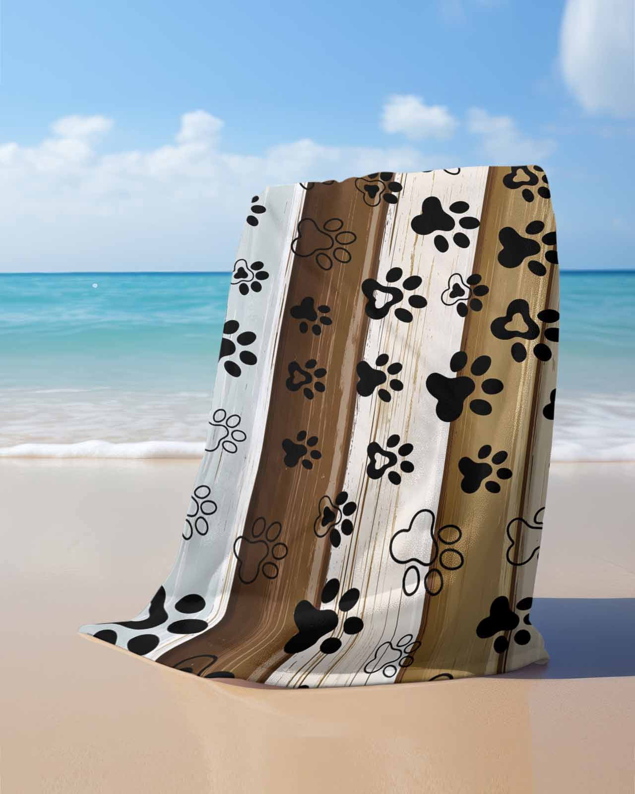 Brown Beige Blue Farmhouse Beach Towels Oversized Super Absorbent, Black Dog Paw Vintage Wooden Lightweight Bath Towel Quick Dry Sets For Bathroom/Pool/Rv Camping/Beach Play/Gym Room/Picnic 31"x62"