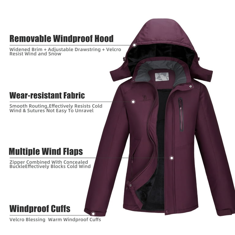 Golden Camel Ski Jacket Women Coat for Winter Outerwear Windproof Coat Purple Waterproof Jacket Snowboarding Clothes with Hood L