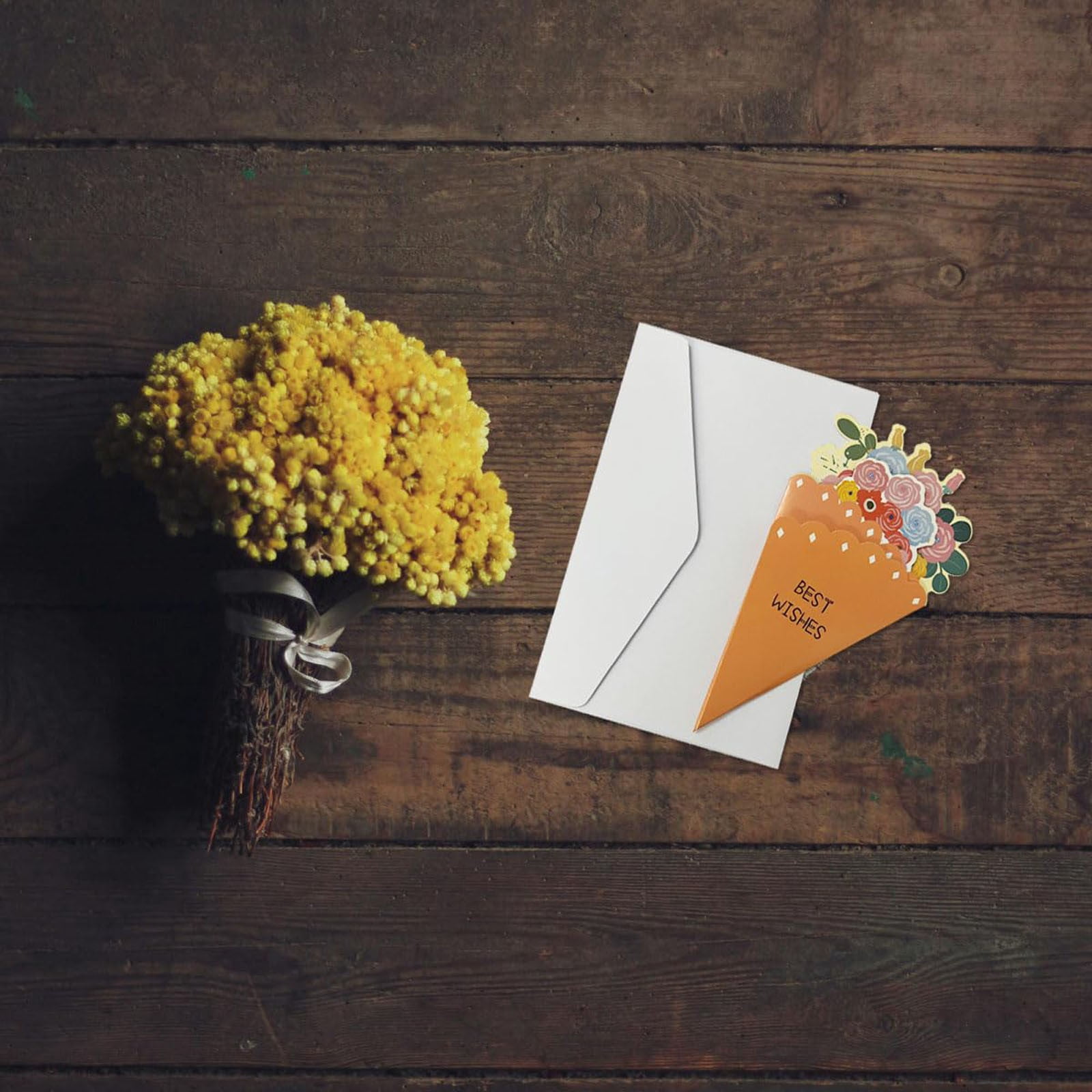 6 Pack 3D Bouquet Style Greeting Cards, Mother's Day Bouquet Paper Greeting Card, "Best Wishes" Floral Cone-Shaped Cards for Mother's Day, Birthday, Anniversary Gift