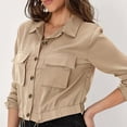 thumbnail image 4 of Warop Womens Cropped Jacket Solid Button Down Long Sleeve Coats Casual Trendy Fall Clothes with Pockets, 4 of 9