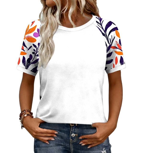 Tauxra Hauts à Manches Courtes pour Femmes, Hauts Décontractés Imprimés à Épaules Dénudées pour Femmes, Hauts d'Été Mode, Blouses à Col Rond à Manches Raglan