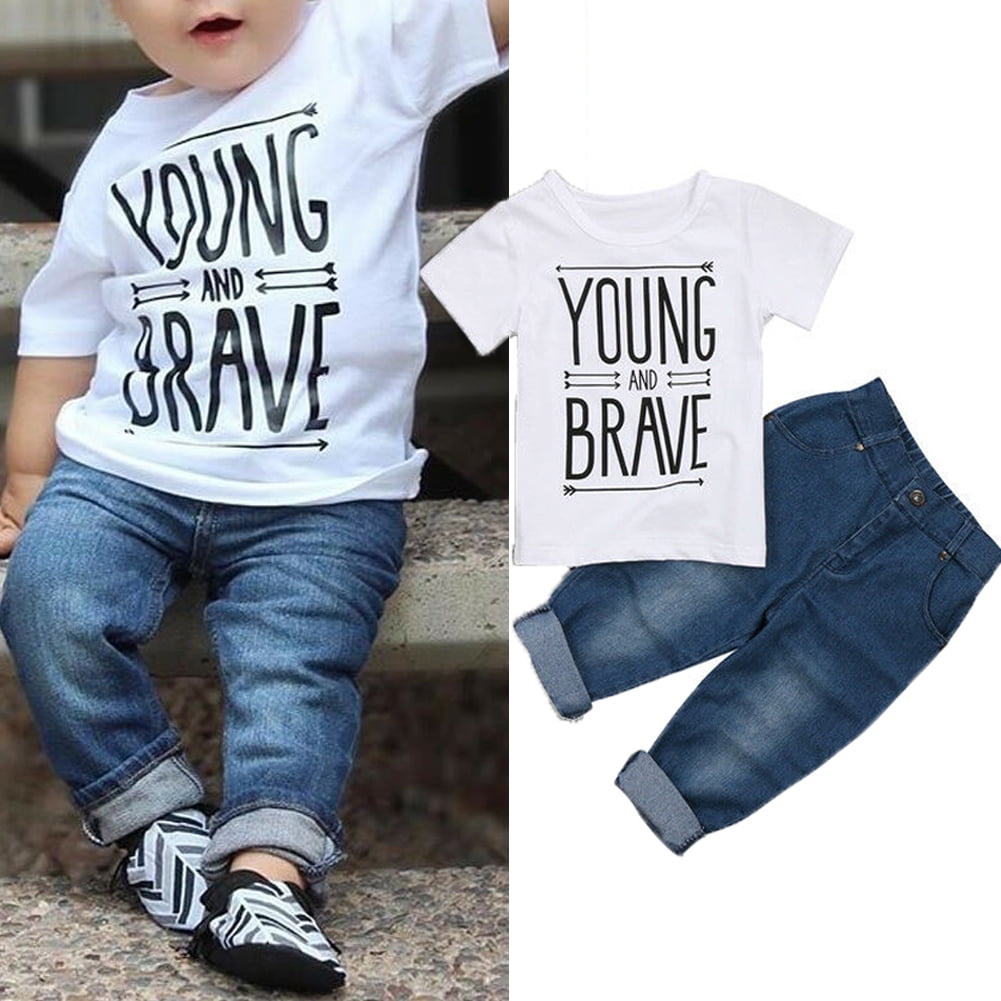 2pcs Toddler Kids Baby Boy Clothes Shirt Tops+Denim Jeans Pants Outfits Set 