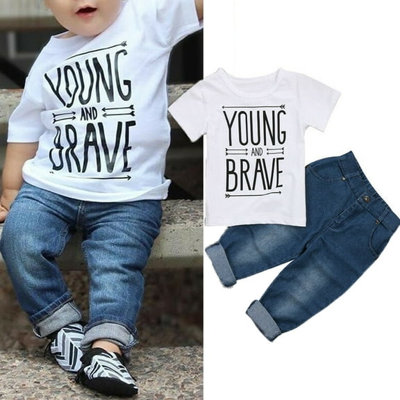 XIAXAIXU 2pcs Toddler Kids Baby Boy Clothes T-Shirts Tee Tops  Denim Pants Outfits Set