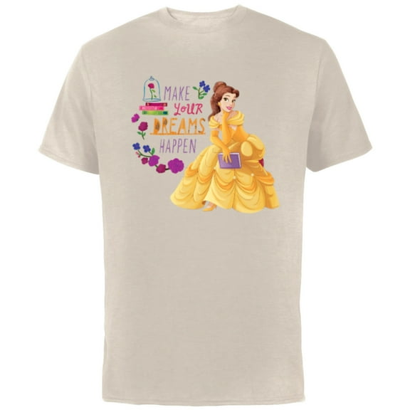 Disney Princess Belle Make Your Dreams Happen - Short Sleeve Cotton T-Shirt for Adults - Customized-Natural