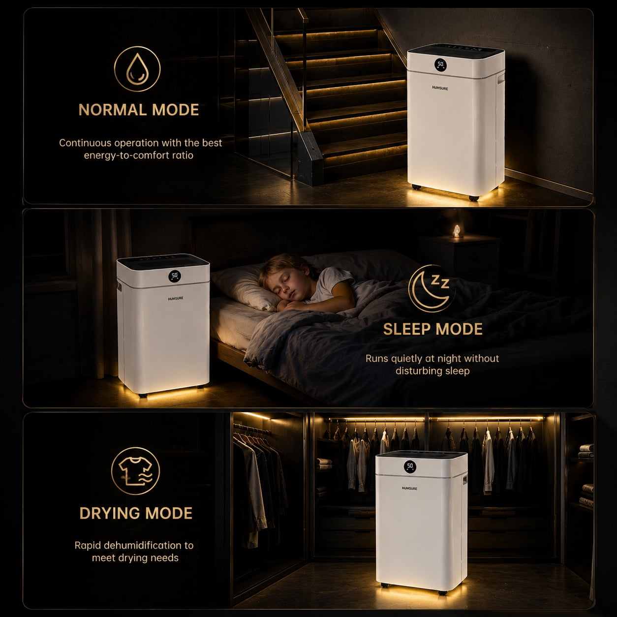HUMSURE 50 Pint Dehumidifier for Basement, Compressor Dehumidifier with Auto Defrost & Drain Hose, Covers up to 3500 Sq. ft.