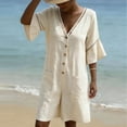 thumbnail image 5 of 2026 Jumpsuit for Women Summer and Fall Plus Size Fashion Solid V-Neck Short Sleeve Beach Vacation Pockets Button Short Jumpsuit, 5 of 8