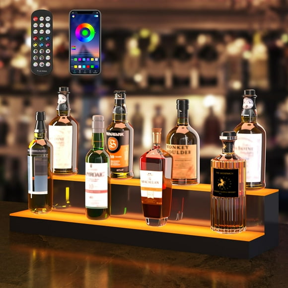 Expositor VEVOR para botellas de licor con iluminación LED, 2 niveles, 76 cm, 16 botellas