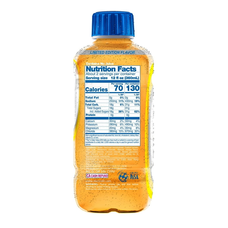 Electrolit Electrolyte Drink, Mango, 21.0 OZ Bottle