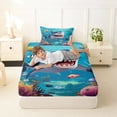 thumbnail image 4 of Feelyou Kawaii Cute Cartoon Shark Coral Sea Twin Sheet Sets for Girls Boys, Tropical Underwater Marine Bedding, Blue, 3 Pieces, 4 of 5