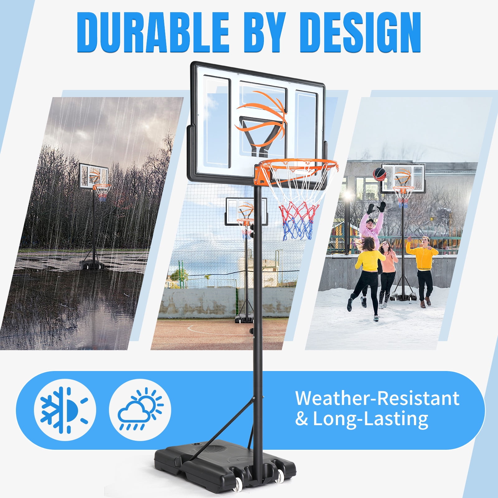 Ktaxon 44inch Portable Basketball Hoop Outdoor, Basketball Goal System 4.4-10ft Height Adjustable, Shatterproof Backboard,Gray Orange