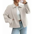 thumbnail image 2 of Women Jacket Casual Lapel Long Sleeve Zip Up Cropped Coats Trendy Outwear Fall Winter Streetwear Apricot Color M, 2 of 7
