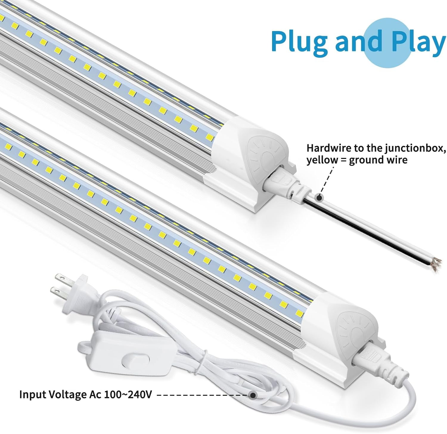 JESLED V-Shaped T8 LED Shop Lights, 2FT 20W 2600LM, Linkable Fixtures, 6000K Cool White, ETL Listed, 4-Pack
