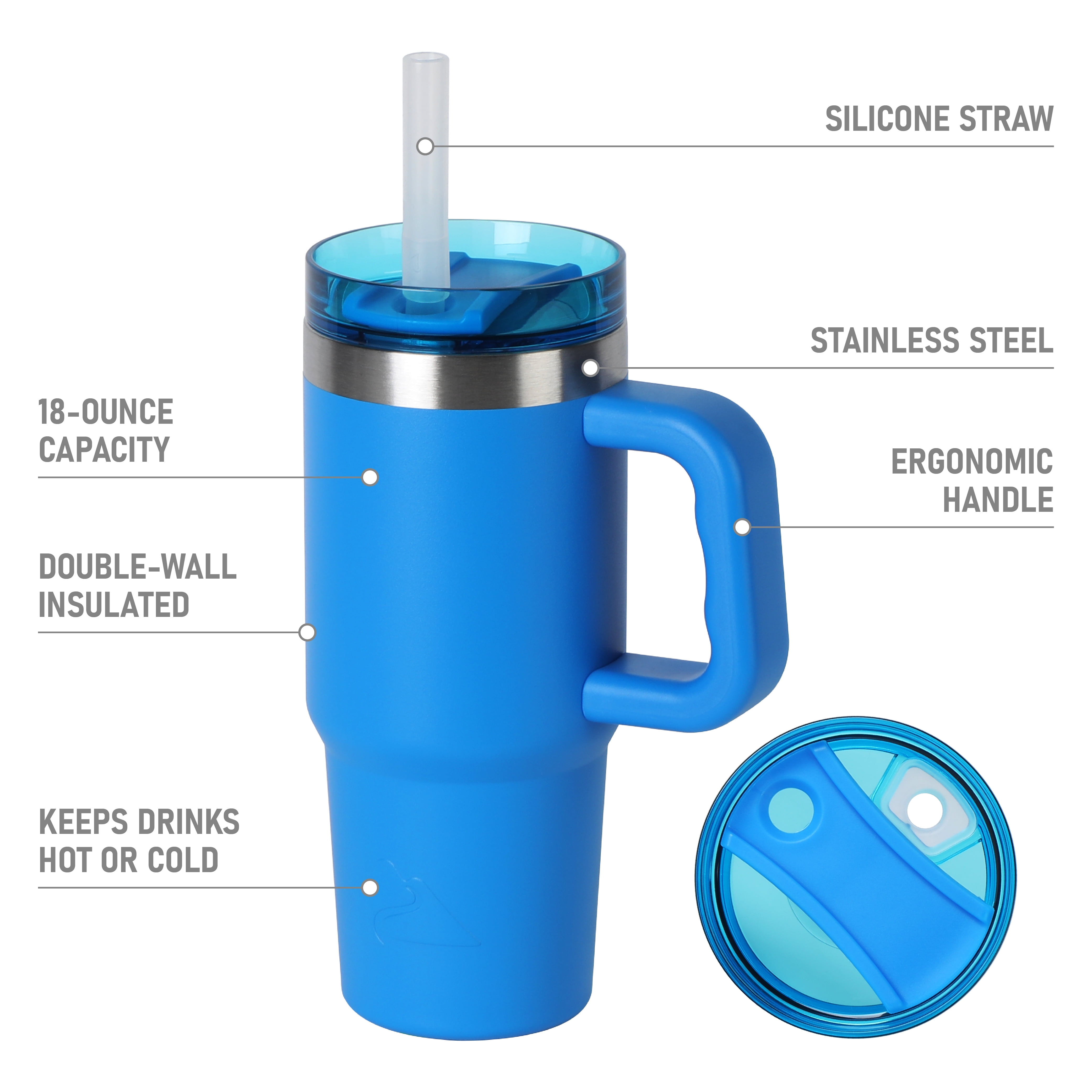 Ozark Trail 18 oz Insulated Stainless Steel Tumbler With Handle, Electric Blue