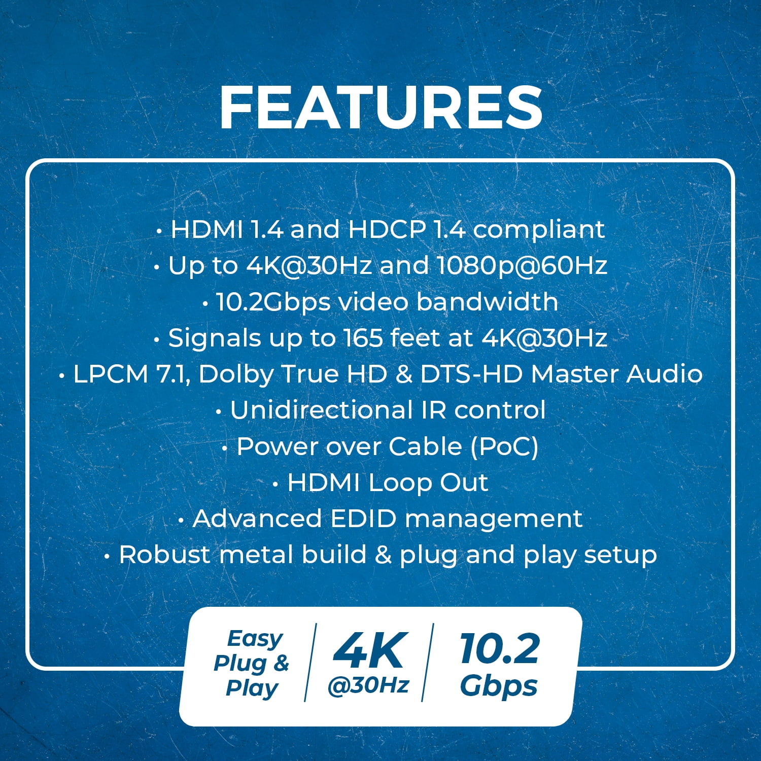 OREI 1x4 HDMI Extender Splitter Multiple Over Single Cable CAT6/7 1080P with IR Remote EDID Management - up to 165 ft