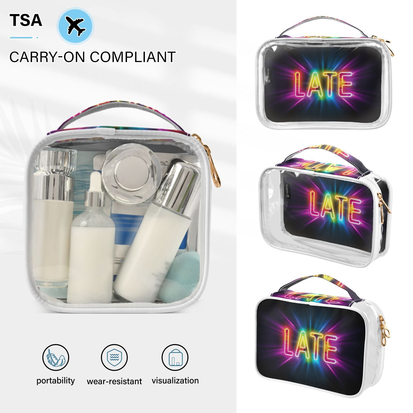 Clear Makeup Bags with Handle Large Opening 2 Pack Set Toiletry Bag Quart Size Bag, for Women Man Traveling Travel Essentials, Toiletries and Other. Late