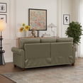 thumbnail image 3 of PU Leather 3 Seater Sofa with Nailhead Trim, Classic Storage Couch with Brown Wooden Legs and Thick Cushion, Grey Faux Leather Sofa for Living Room, Office, Apartment, 3 of 9