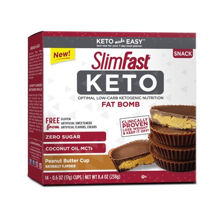 SlimFast Keto Fat Bomb Snacks, Peanut Butter Cups, 0.6oz. Pack of