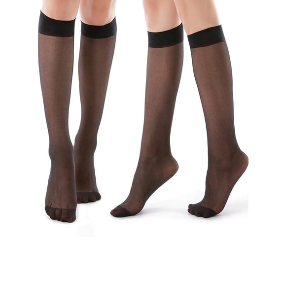 DAPRZIY Women's Silk Reflections Sheer Toe Knee High Pantyhose Nylon Stockings, 4 Pairs
