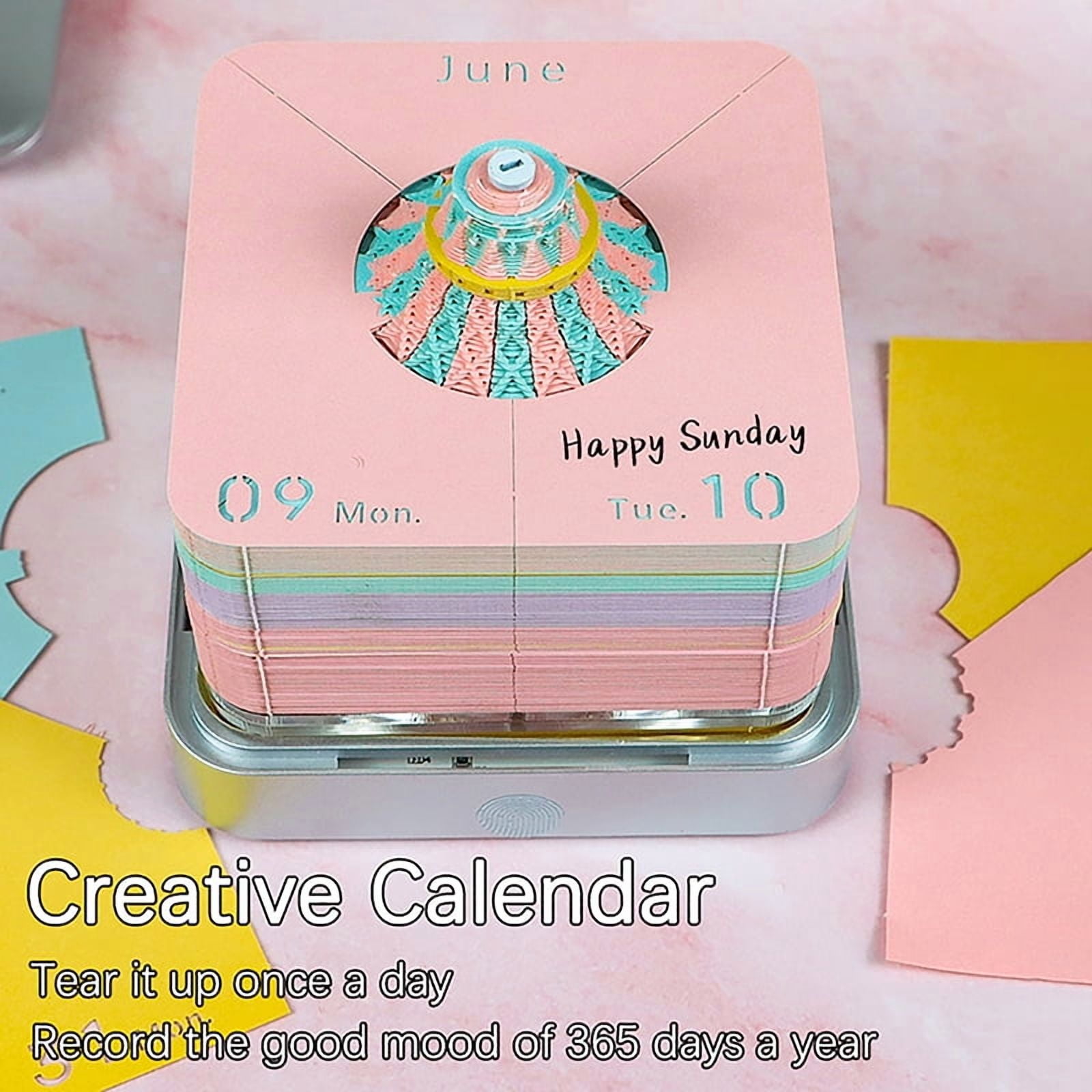 Time Piece Calendar 2026 Desk Calendar With LED Light 3D Tear-away Calendar Paper Carving Art Pad Notepad Gift Christmas