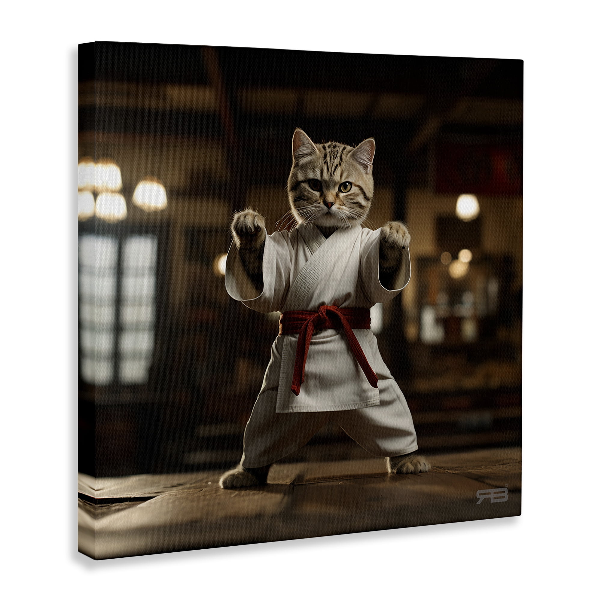 Stupell Industries Martial Arts Cat Novelty Painting Gallery Wrapped Canvas Art Print Wall Art, 30 x 30