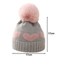 thumbnail image 6 of Winter Children Hat Heart Print Color Matching Plush Ball Decor Soft Thick Knitted Elastic Anti-slip Ear Protection Warm Windproof Unisex Beanie, 6 of 8