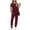 Wine Red, variant on Womens Two Piece Outfits Short Sleeve Color Block Tops Long Pants with Drawstring Tracksuit Jogger Sets