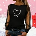 thumbnail image 1 of TaTaai Women's Valentine Heart Print Sheer Mesh Long Sleeve Blouse, Valentine's Day Gift, Casual Stylish Round Neck Top Gift, 1 of 9