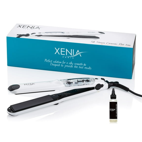 Xenia Paris 1.25" Ceramic Steamer Flat Iron with Argan Infuser-White