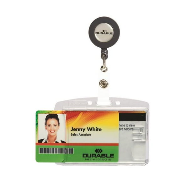 Produits de Bureau Durables 822419 Porte-Cartes d'Identité Style Double Coque avec Badge Bobine, Transparent - Boîte de 10