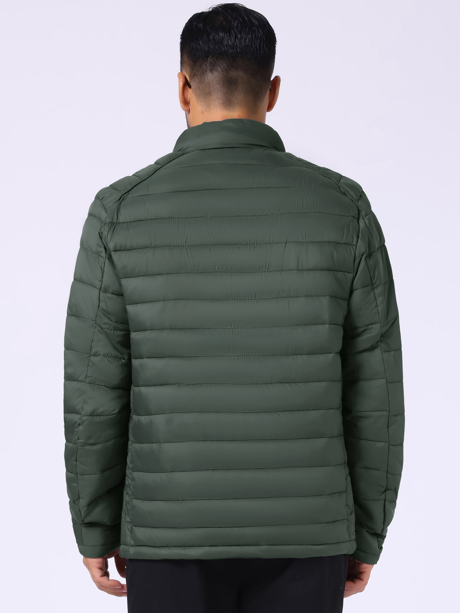 DARING DIVA Men's Winter Solid Stand Collar Zipper Quilted Puffer Jacket XL Dark Green