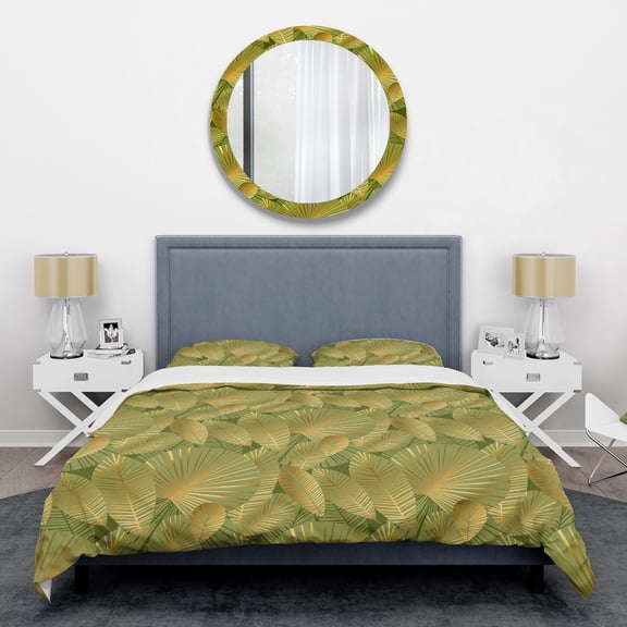Designart 'Golden Leaves I' Mid-Century Modern Duvet Cover Set