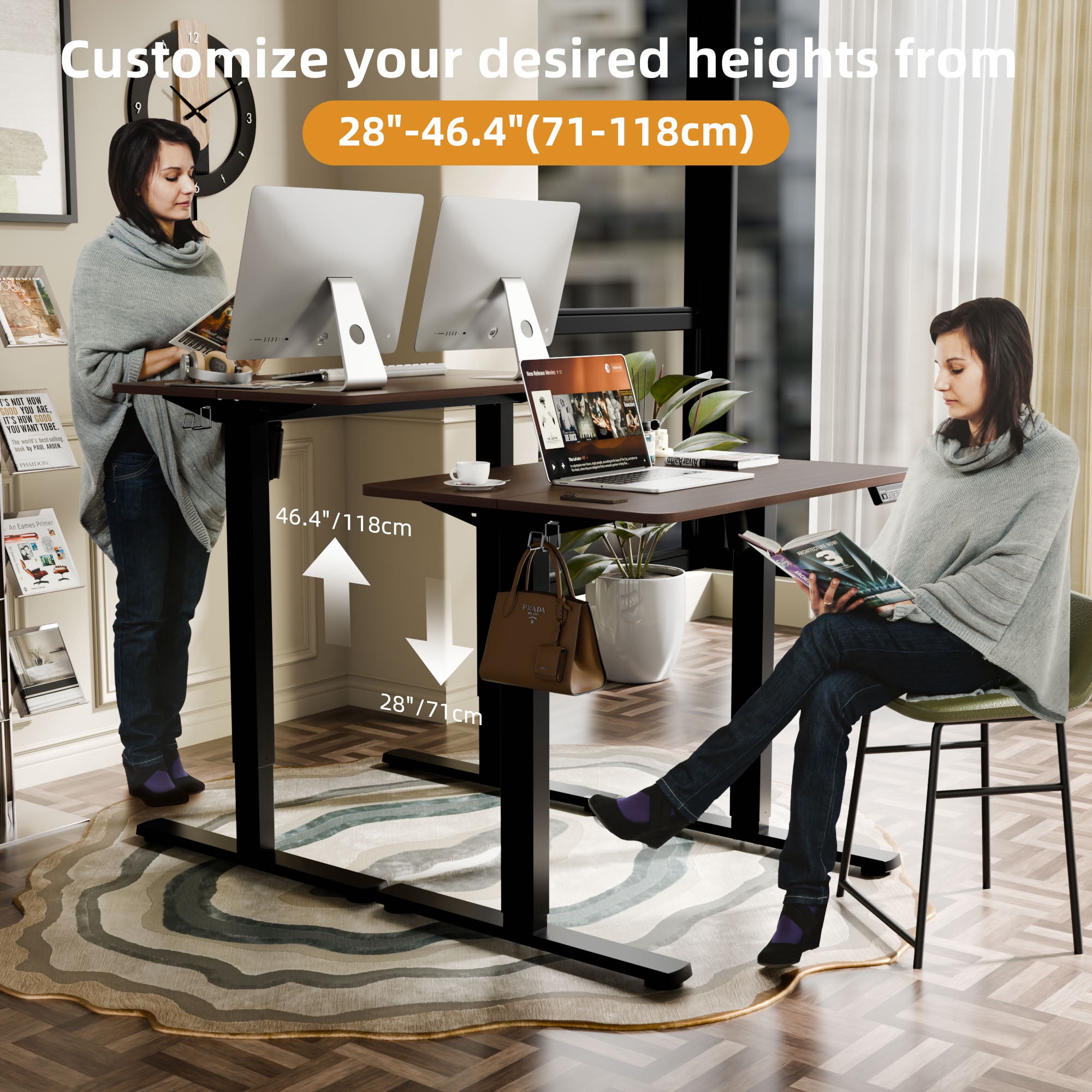 Ergomaker Electric Standing Desk，Height Adjustable Desk with Splice Board，Child Lock & Memory Function，32 x 23.6 inches，Walnut