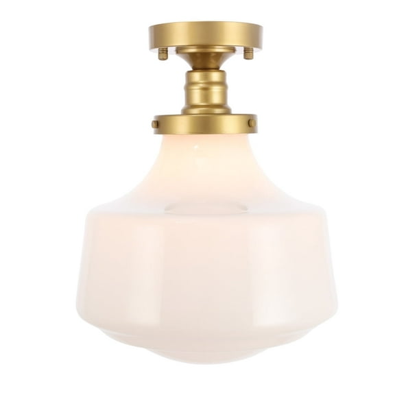 Eclipse 1 Light Flush Mount in Brass and frosted white glass