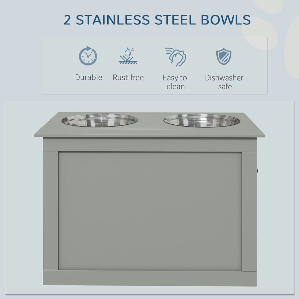 GVN Raised Pet Feeding Storage Station with 2 Stainless Steel Bowls Base for Large Dogs and Other Large Pets, Gra