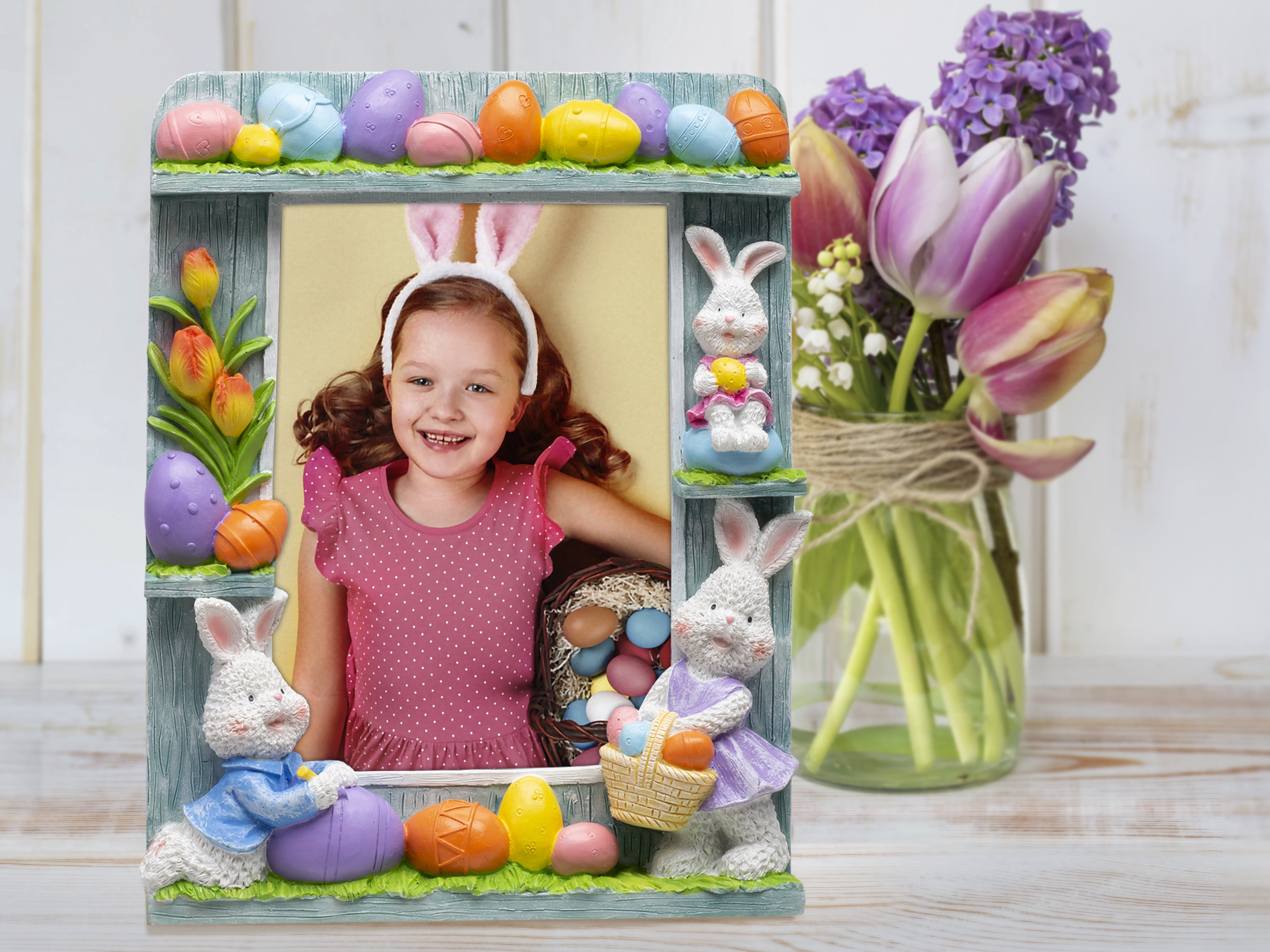 Fine Photo Gifts 5x7 Bunnies and Eggs Resin Easter Picture Frame