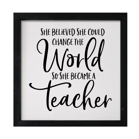 LifeSong Milestones 7x7 Modern Inspirational Framed Shadow Box for Wall Decoration - She Believed She Could Change The World Teacher (Black)