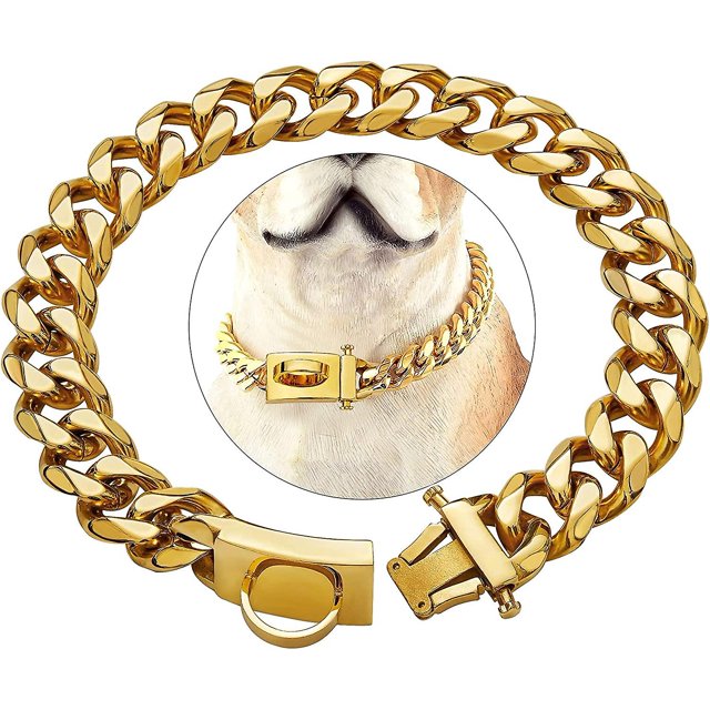 Collar dorado para perro YUANXCMXG con hebilla de seguridad eslabones de acero inoxidable 20