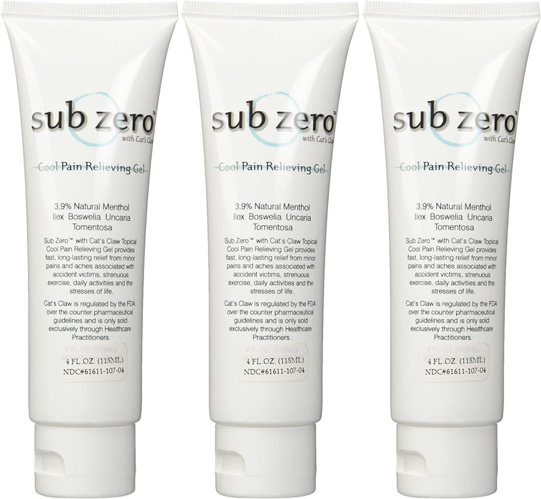 "SubZero with Cats Claw Cool Pain Relieving Gel, Tube 4 oz (3 Pack) by TaliaPosy"