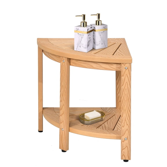 DWVO Poly Lumber Shower Bench, 18" Shower Stool Corner Bench with Storage Shelf for Bathroom Living Room (Teak)