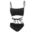 thumbnail image 3 of BONIXOOM Swimsuit Coverup For Women Underwire Elastic Solid Two-Piece Sets High Cut Summer Swimwears on Clearance Black Size 6, 3 of 6