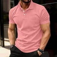 thumbnail image 3 of Polo Shirts For Men Men's Fashion Solid Color Short Sleeve Casual Cotton Golf Shirt with Pocket Breathable Polo for Spring Summer and Office Wear Men's Clothing Pink S, 3 of 6