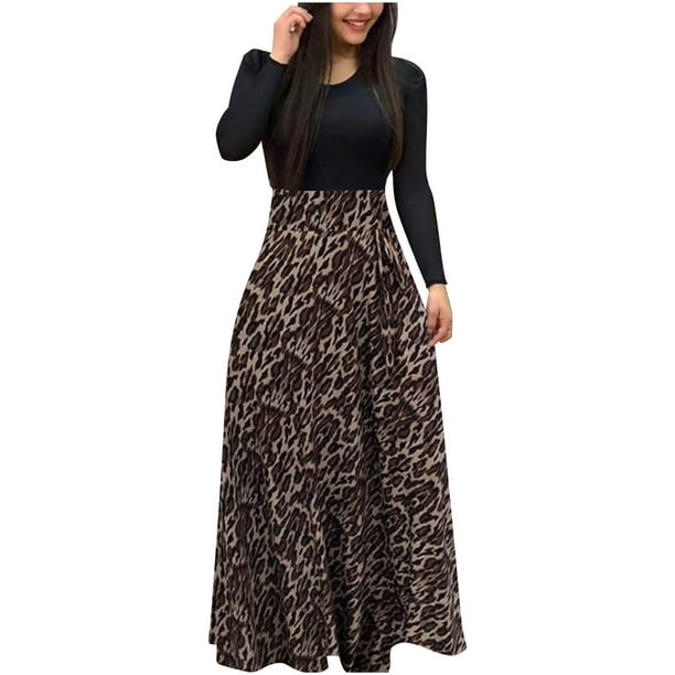 Vestido de Verano Para Mujer, Vestido Estampado Floral de Manga Larga, Vestido Informal de Retazos Con Cuello Redondo, Vestido Maxi Odeerbi ODB113541