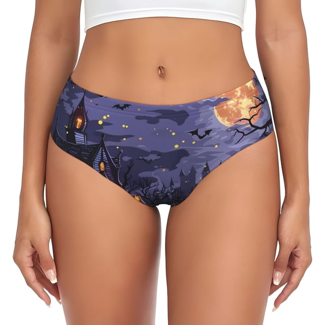 Fotbe Mystery House Halloween Night Calzones Estampados para Mujer – Ropa Interior de Algodón, Cómoda, Suave y Elástica-Medium